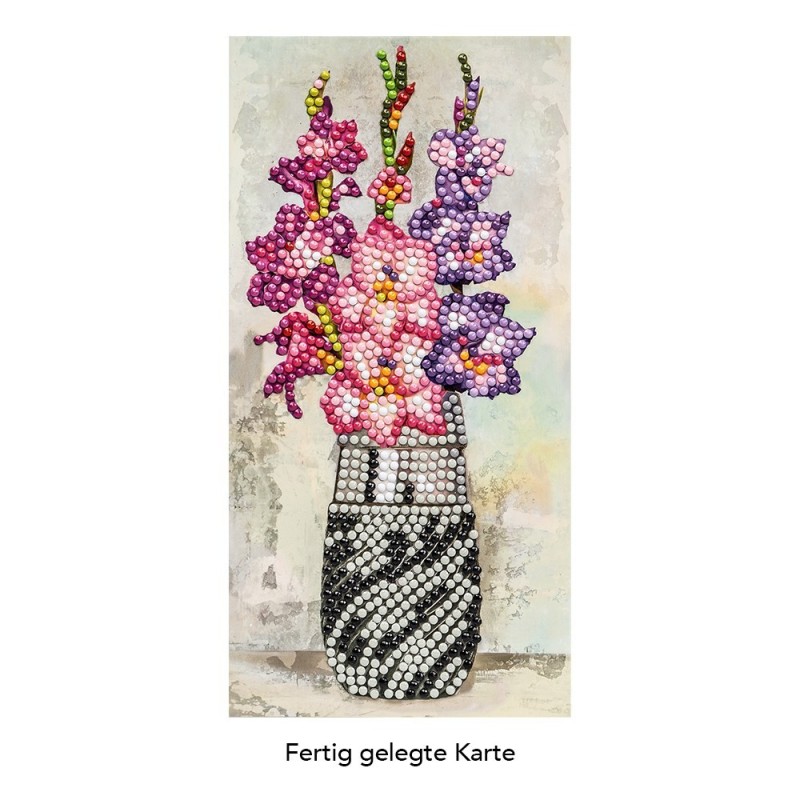 Diamond painting kartka okolicznościowa, Mieczyki w wazonie 10,5 x 21 cm