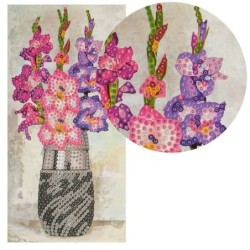 Diamond painting kartka okolicznościowa, Mieczyki w wazonie 10,5 x 21 cm