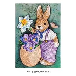 Diamond painting, kartka okolicznościowa, Zając z kwiatami, 11,5x16,5 cm