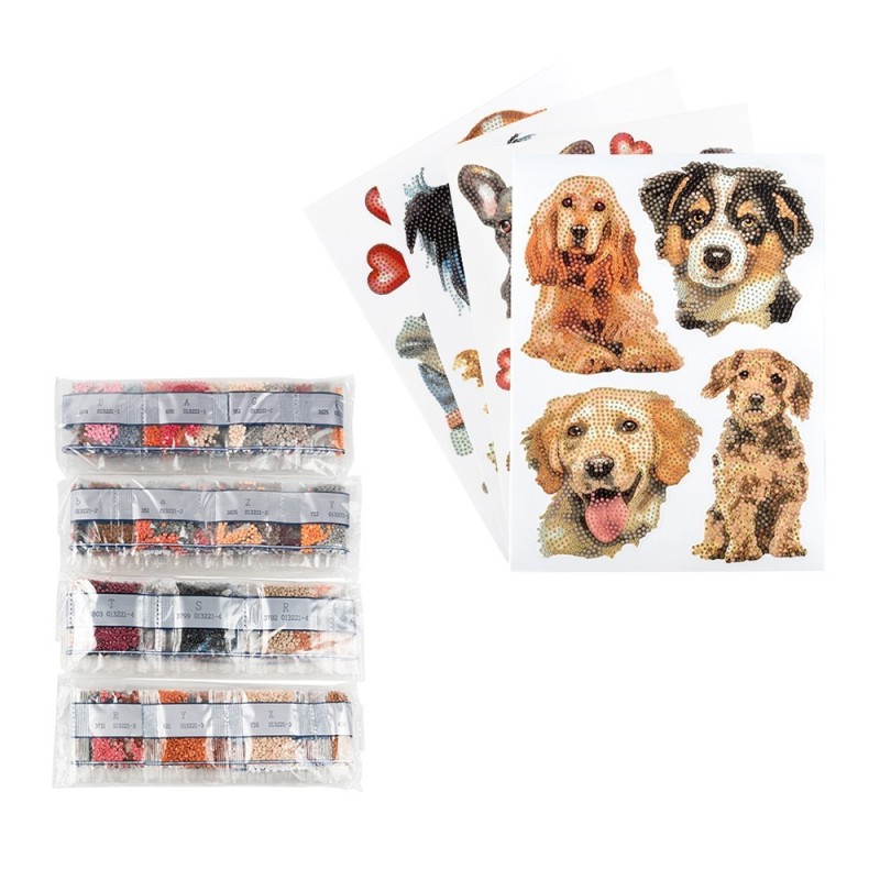 Diamond painting,  naklejki, Psy,  zestaw z kamieniami, A4