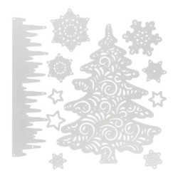Wykrojnik do papieru, Choinka, śnieżynki, sople, 11 sztuk