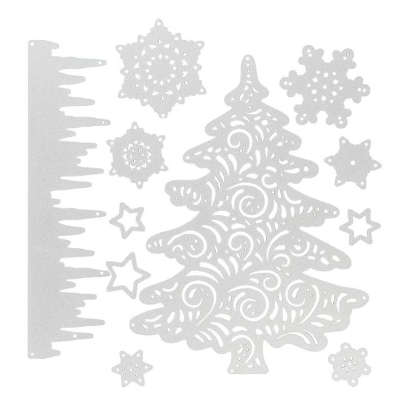 Wykrojnik do papieru, Choinka, śnieżynki, sople, 11 sztuk