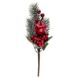 Jodła dekoracyjna z jabłkiem i owocami, 21 cm długości