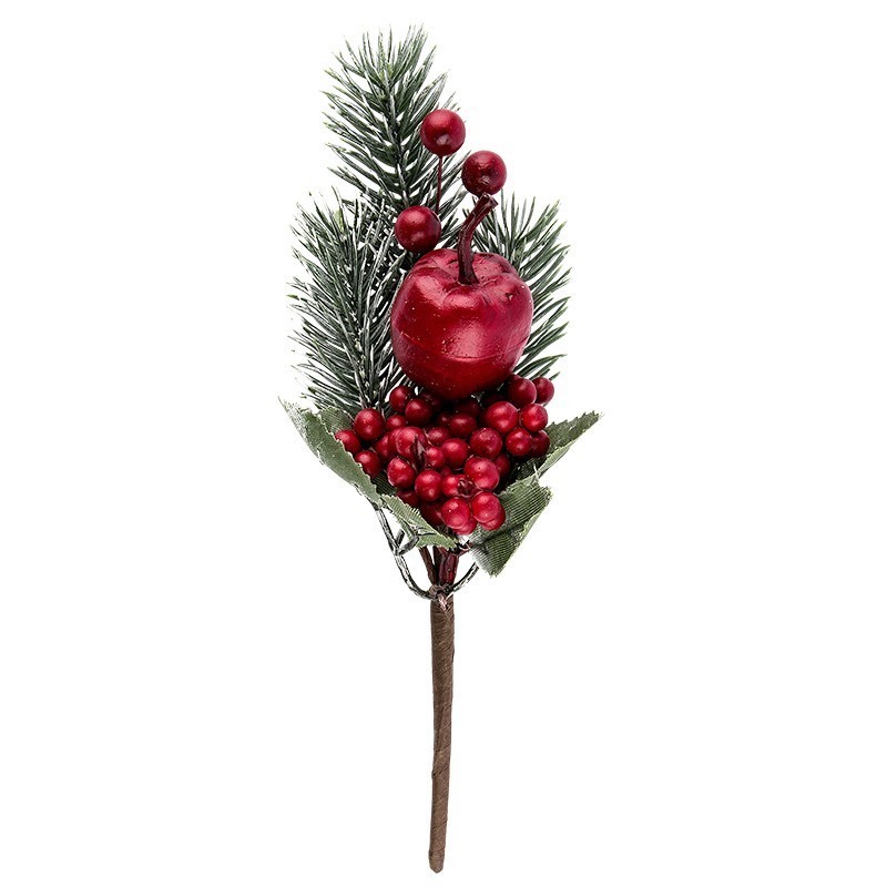 Jodła dekoracyjna z jabłkiem i owocami, 21 cm długości