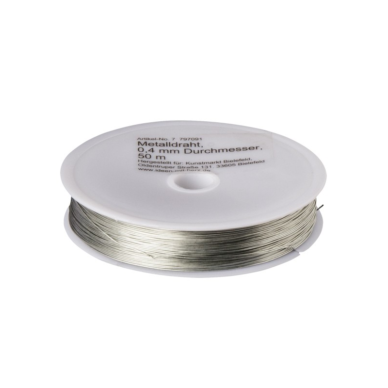 Drut metalowy w rolce, 0,4 mm x 50 m, srebrny