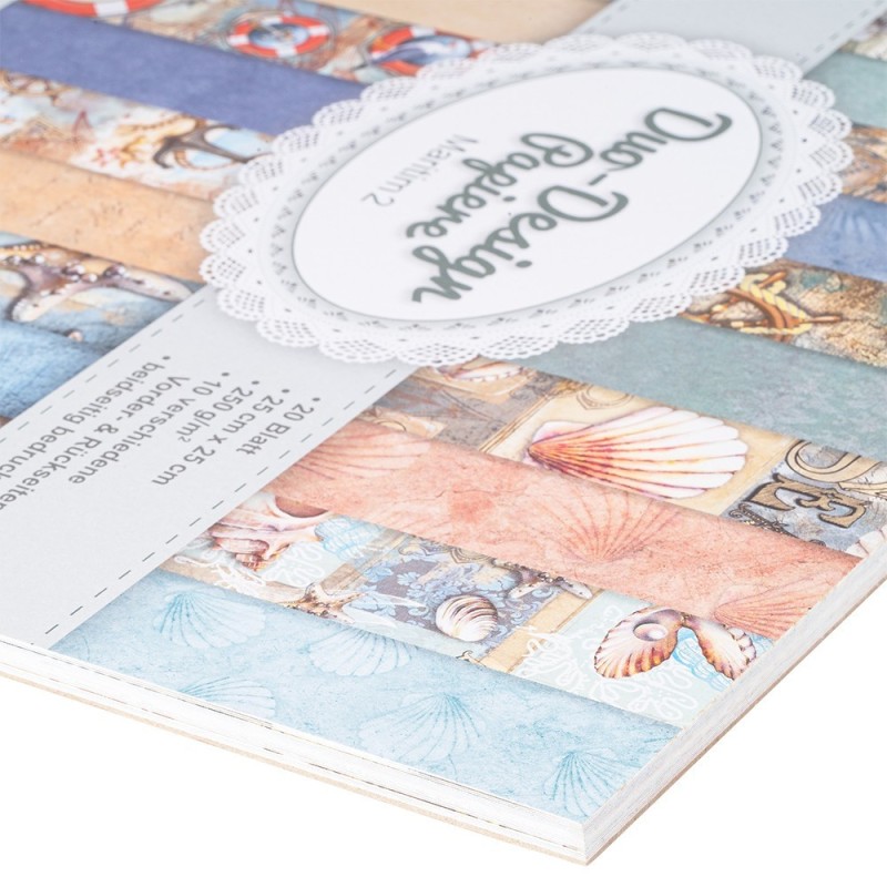 Zestaw papierów motywy morskie, 20 kartek, 25x25cm