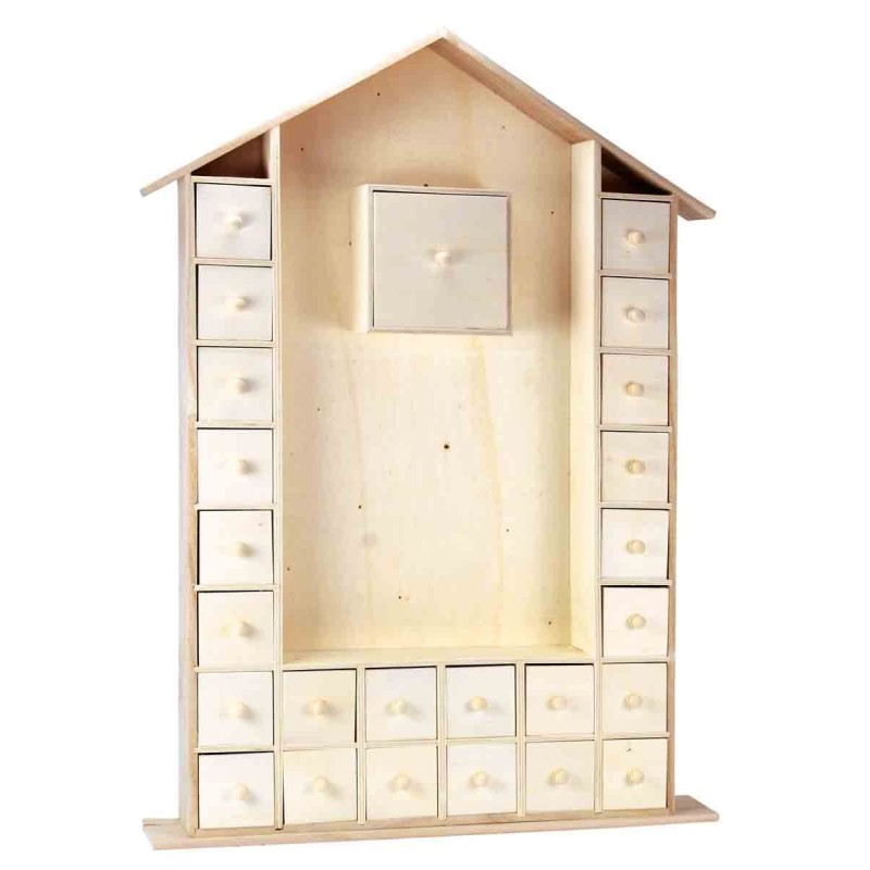 Kalendarz Adwentowy Drewniany Domek DIY 66,5x47 cm