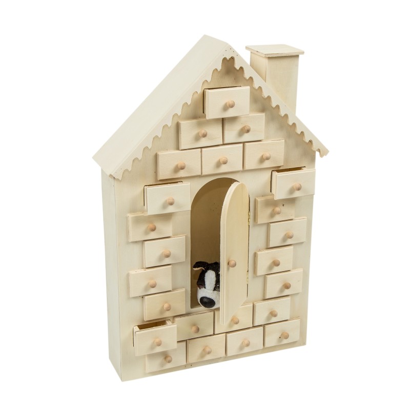 Kalendarz adwentowy drewniany domek 42x27x6,5cm