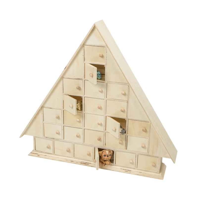 Kalendarz adwentowy drewniany domek 42,5x48x8cm