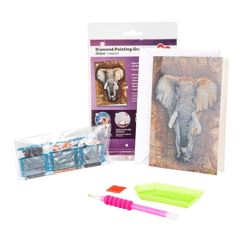 Diamond painting, kartka okolicznościowa, Słoń 11,5 x 16,5 cm