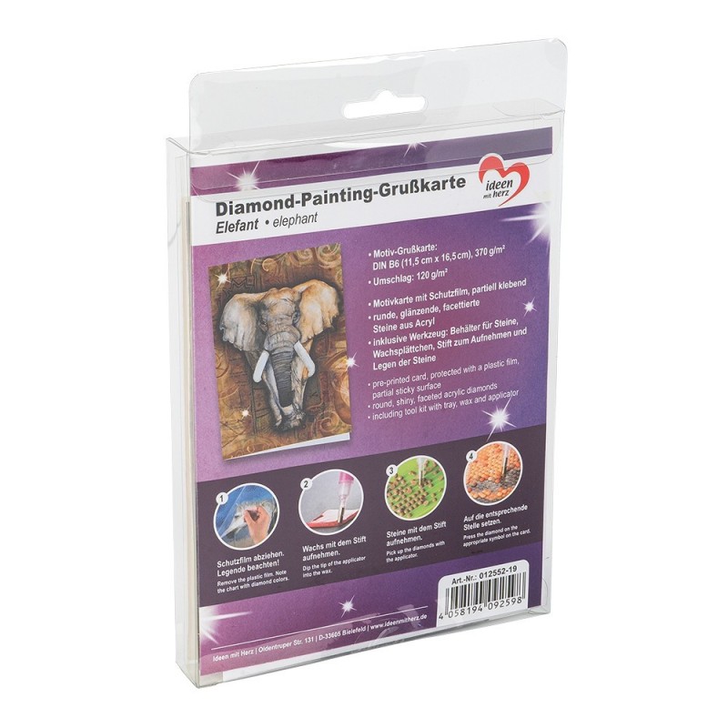 Diamond painting, kartka okolicznościowa, Słoń 11,5 x 16,5 cm