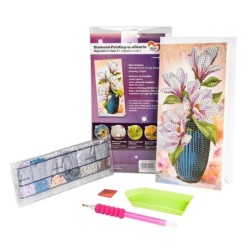 Diamond painting, kartka z magnoliami, rozm. 10,5x21cm