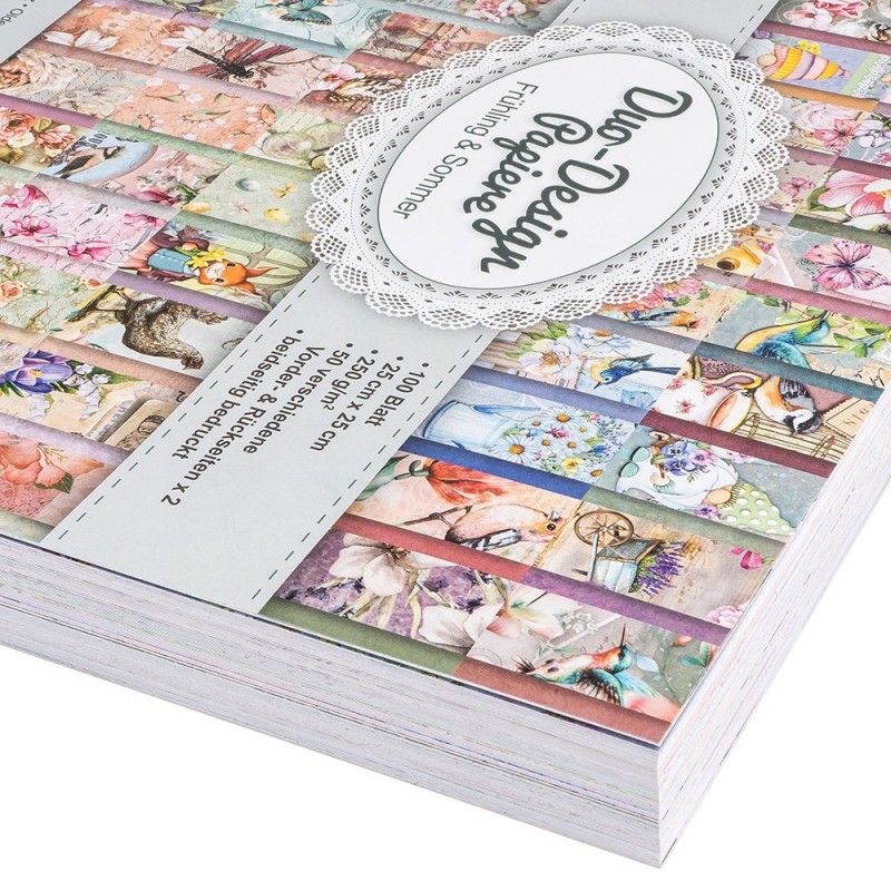 Papier do scrapbookingu, 100 kartek, wiosenno-letnie wzory.