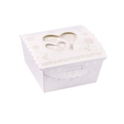 Pudełka ozdobne w serca, białe, rozm. 7,5x7,5x3,8cm, 10sztuk