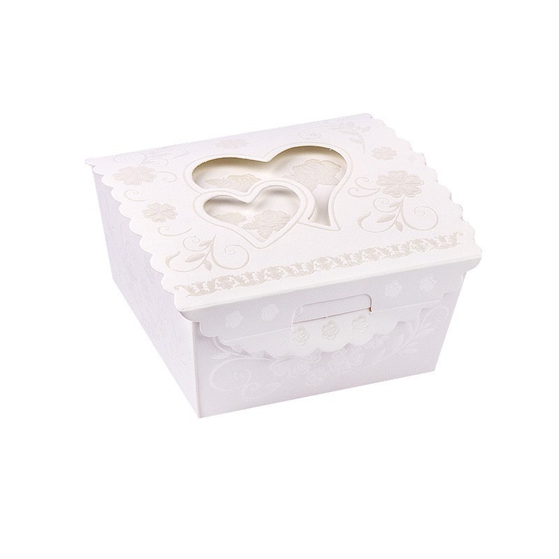 Pudełka ozdobne w serca, białe, rozm. 7,5x7,5x3,8cm, 10sztuk