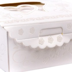 Pudełka ozdobne w serca, białe, rozm. 7,5x7,5x3,8cm, 10sztuk