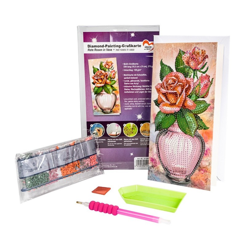 Diamond painting, kartka okoliczościowa, róże, rozm. 10,5x21cm