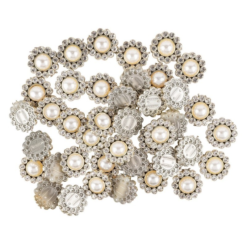 Kamienie dekoracyjne, Kwiat z perłą i cyrkoniami, 40 szt.