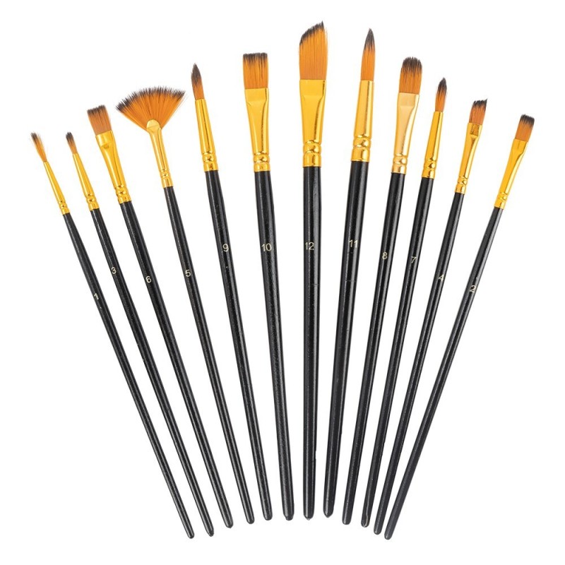 Pędzle artystyczne, włosie nylonowe, 12 sztuk
