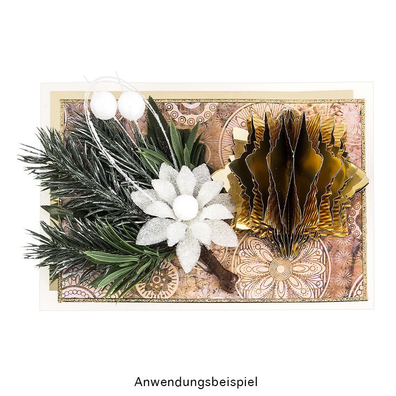 Gałązka jodły dekoracyjna z kwiatem, 16 cm długości