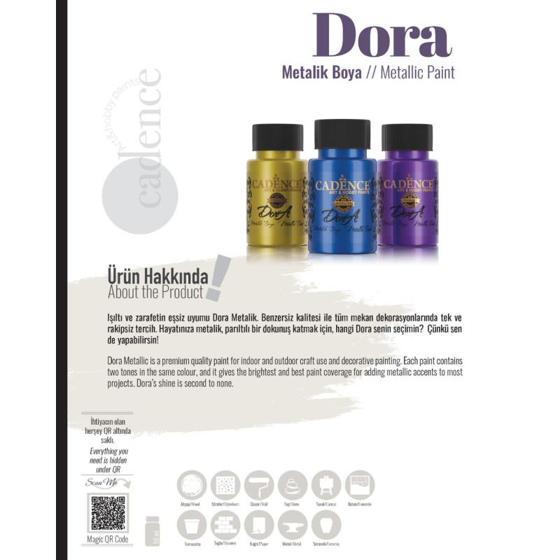 Farba metalizowana Dora 50ml.,  brylantowe złoto