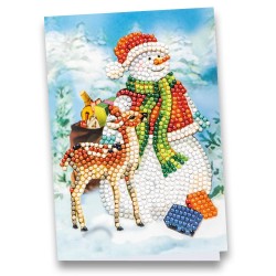 kartka okolicznościowa z diamentowym malowaniem – Bałwan z sarenką rozm.11,5 x 16,5 cm