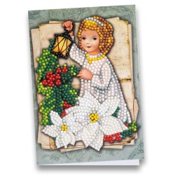Diamond painting - kartka z Aniołem i latarnią, rozm. 11,5x16,5 cm