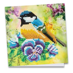kartka z haftem diamentowym sikorka