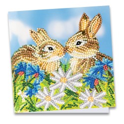 kartka z haftem diamentowym zajączki