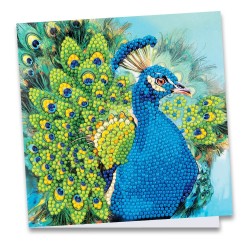 kartka z haftem diamentowym paw