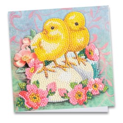 kartka  z haftem diamentowym kurczaki