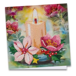 Diamond painting - kartka świeca i kwiaty rozm. 16x16 i narzędzia