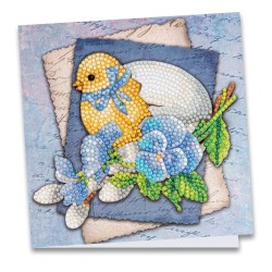 Diamond painting, kartka Kurczak w jajku z narzędziami rozm.16x16 cm