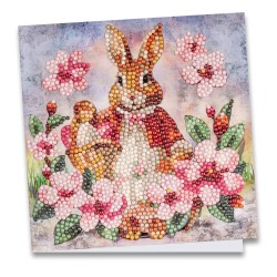 Diamond painting kartka króliczka w kwiatach rozm. 16x16 cm