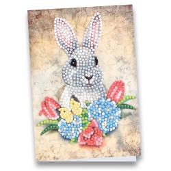 Diamond Painting kartka szary królik rozm. 11,5 x 16,5cm z narzędziami