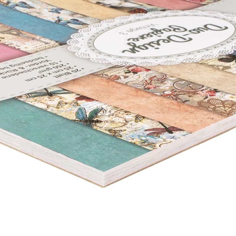 Zestaw papierów Vintage 3, 20 kartek, 25x25 cm