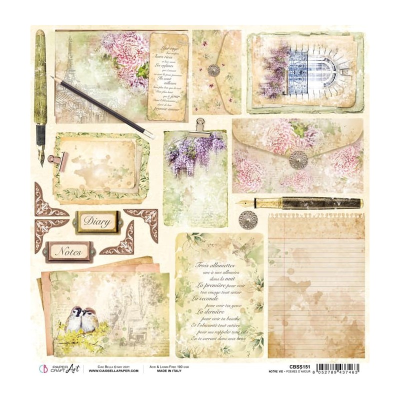 Poemes d'amour arkusz papieru, 30,5cm x 30,5cm