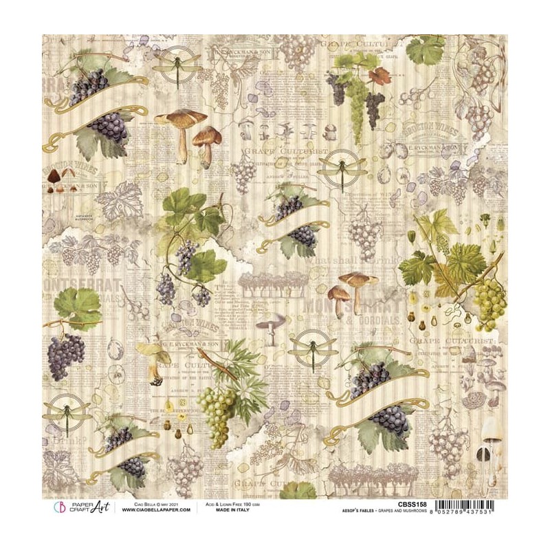 Grapes and mushrooms arkusz papieru, 30,5cm x 30,5cm
