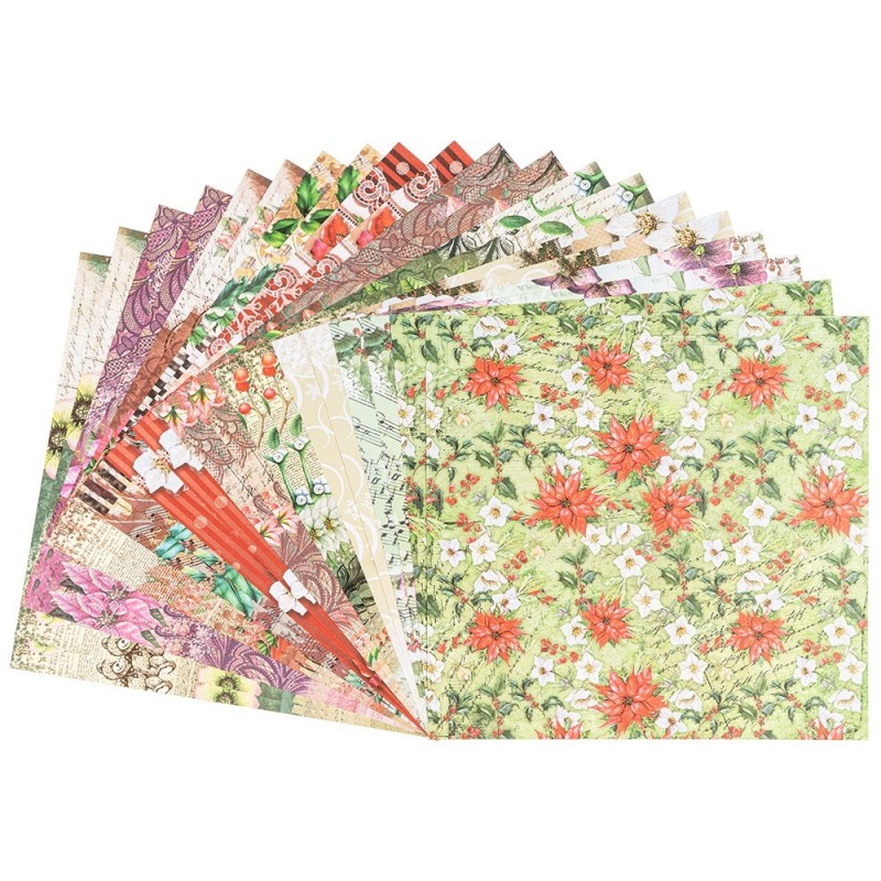 Zestaw papierów 20 kartek, zimowe kwiaty, 25x25cm