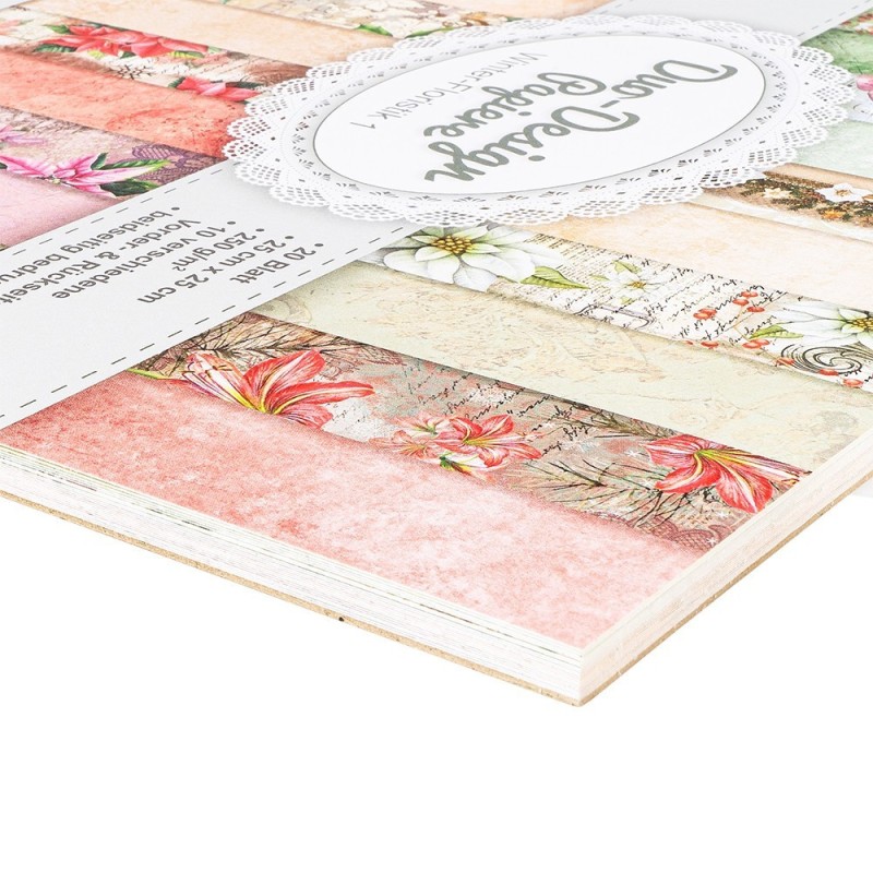 Zestaw papierów 20 kartek, zimowe kwiaty, 25x25cm