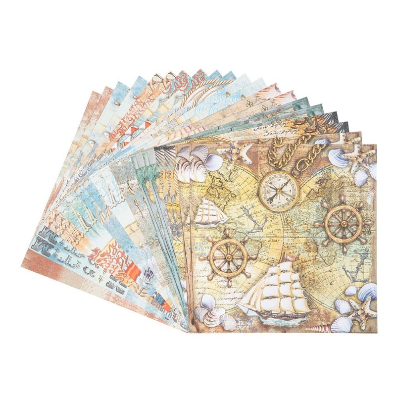 Zestaw papierów motywy morskie, 20 kartek, 25x25cm