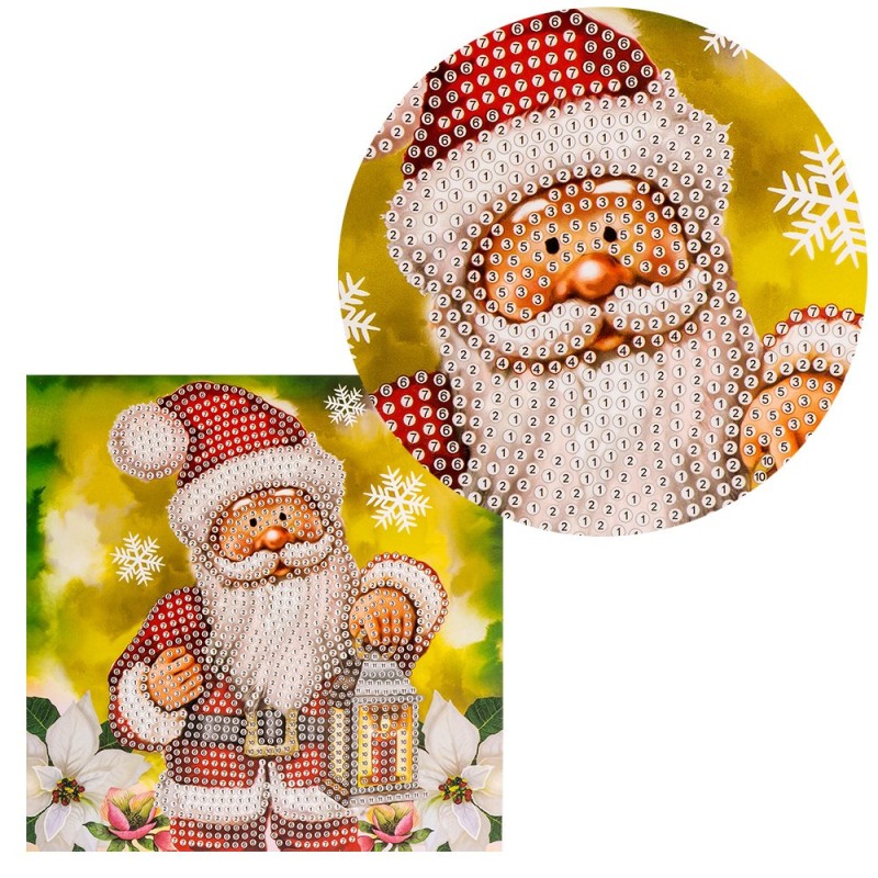 Diamond painting, kartka Mikołaj 16x16cm