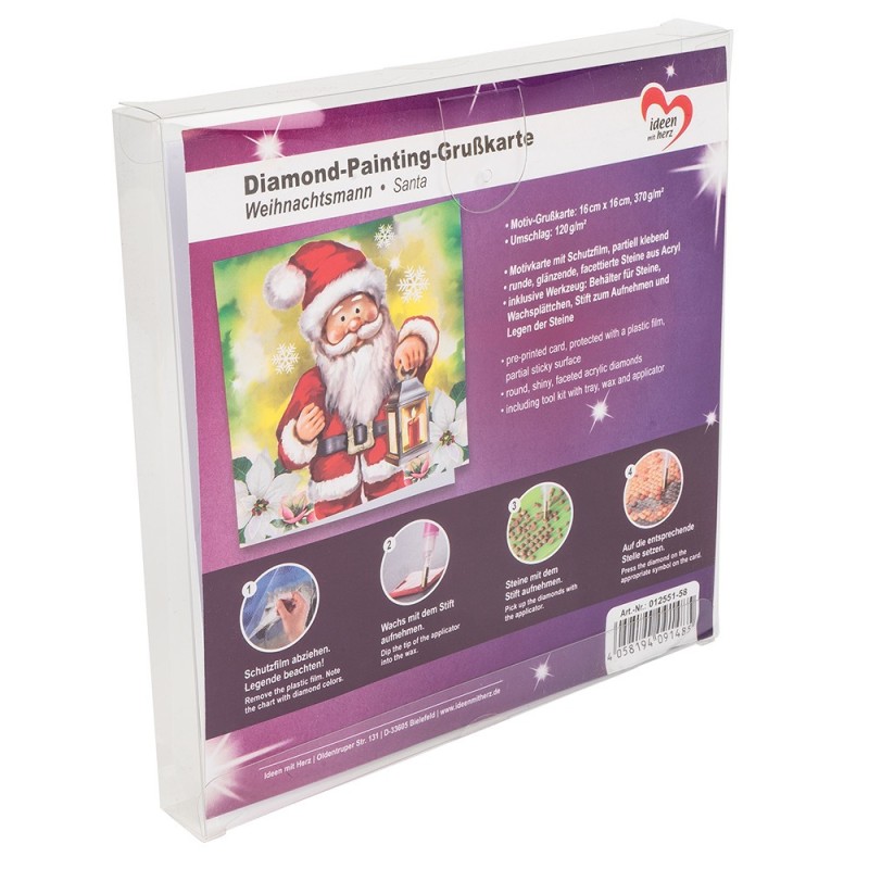 Diamond painting, kartka Mikołaj 16x16cm