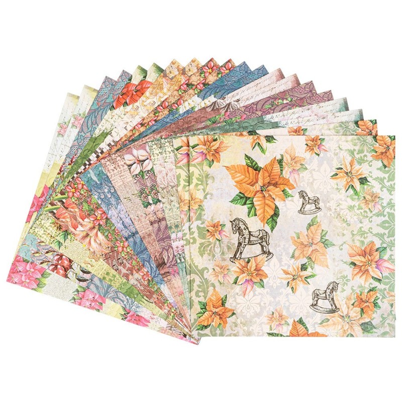 Zestaw papierów, zimowe kwiaty, 20 kartek, 25x25 cm