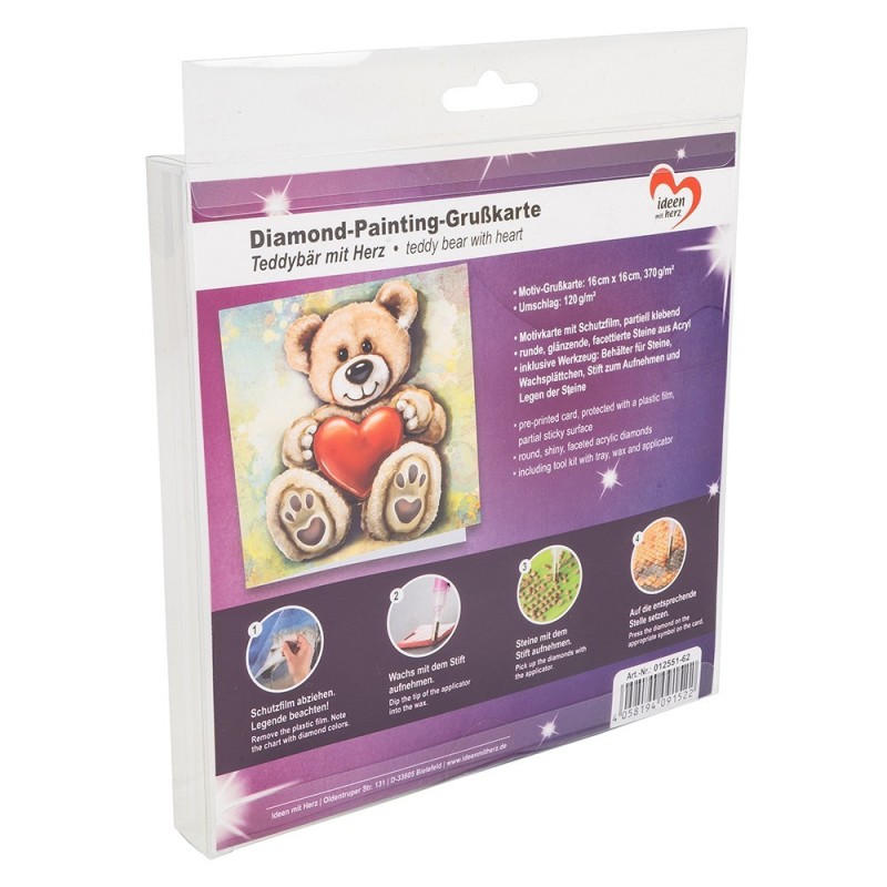 Diamond painting - kartka Miś, rozm. 16x16 cm