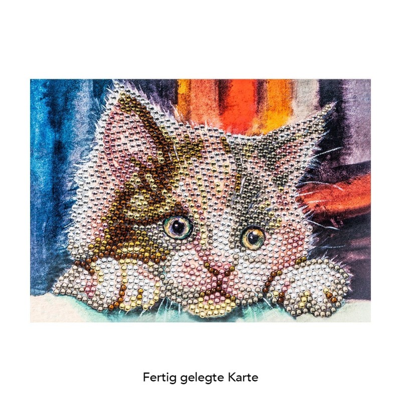 Diamond painting, kartka z kotem, rozm. 16,5cm x 11,5cm