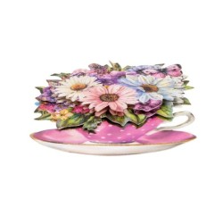 Motywy 3D, kwiaty w filiżankach, rozm. 8-10,5cm, 10 sztuk