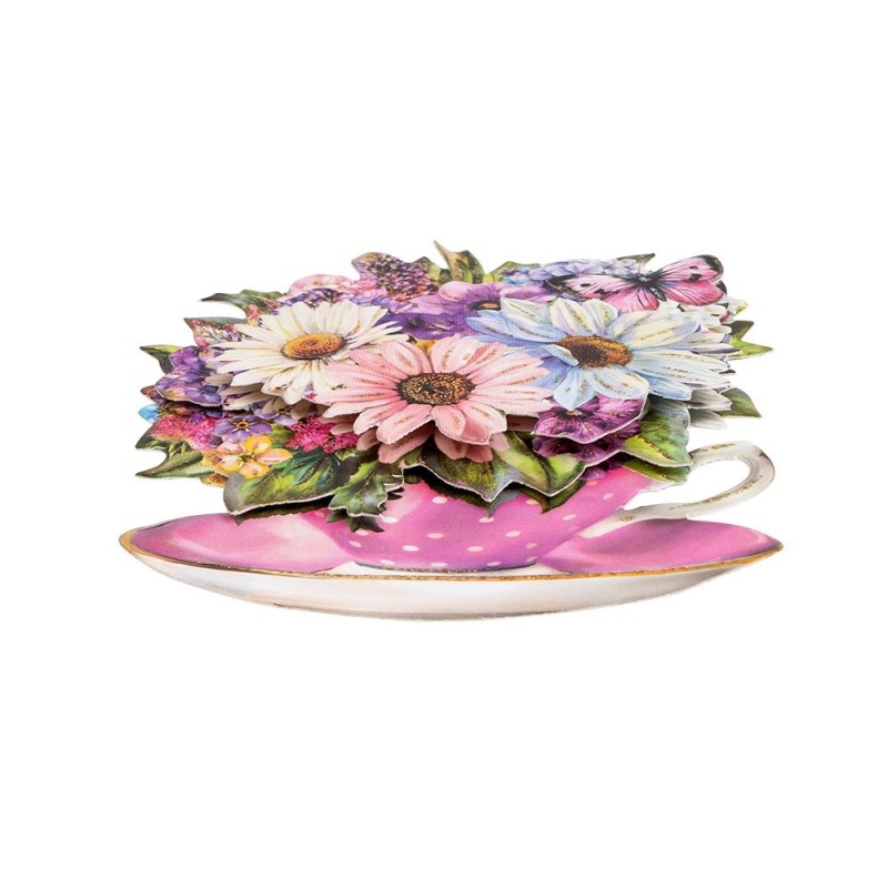 Motywy 3D, kwiaty w filiżankach, rozm. 8-10,5cm, 10 sztuk