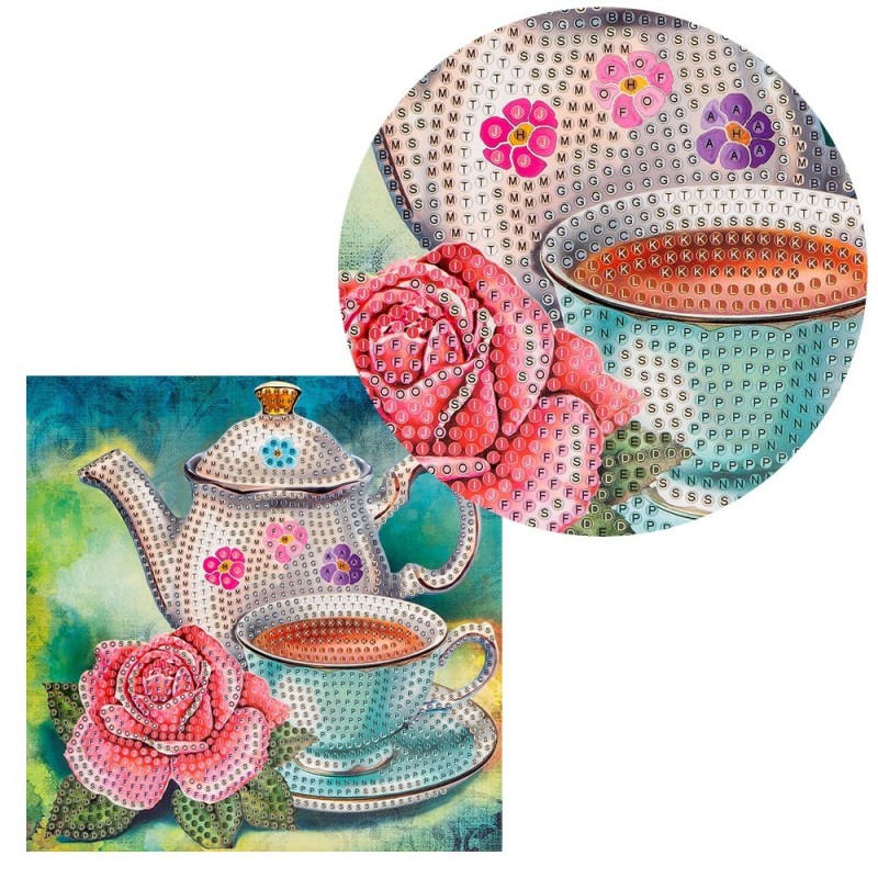 Diamond painting, kartka czas na herbatkę rozm. 16x16cm