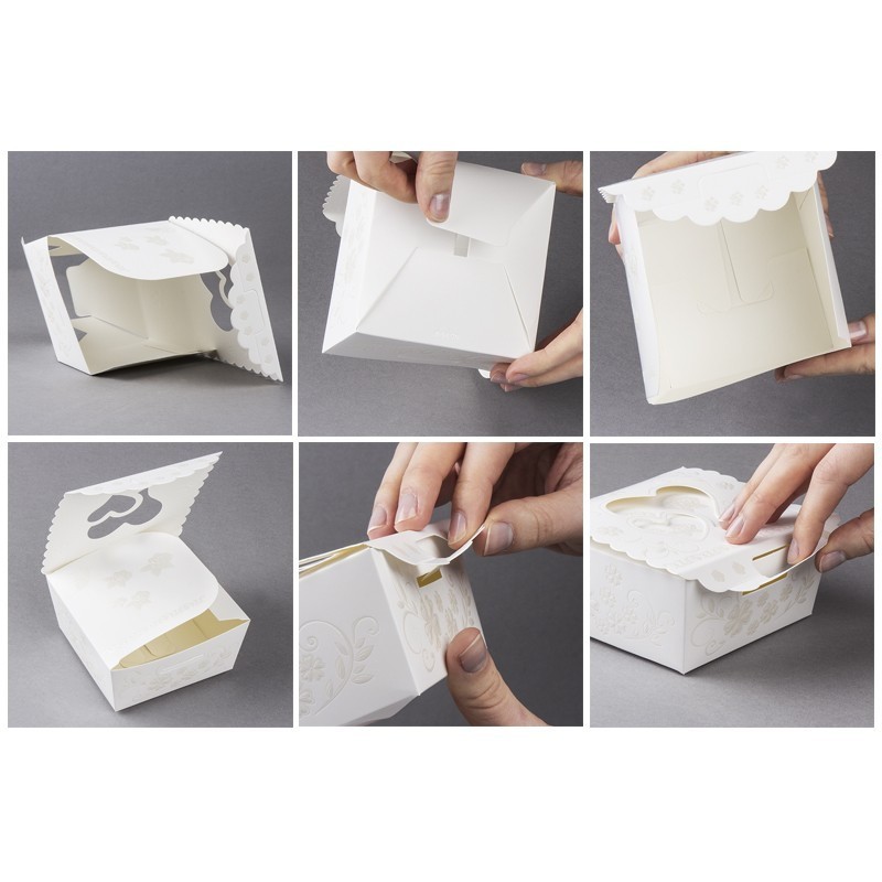 Pudełka ozdobne w serca, białe, rozm. 7,5x7,5x3,8cm, 10sztuk